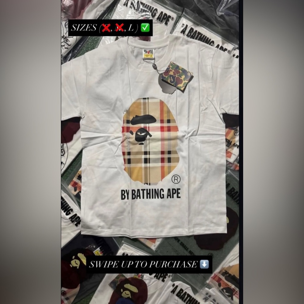 Bape White and Tan Graphic Tee